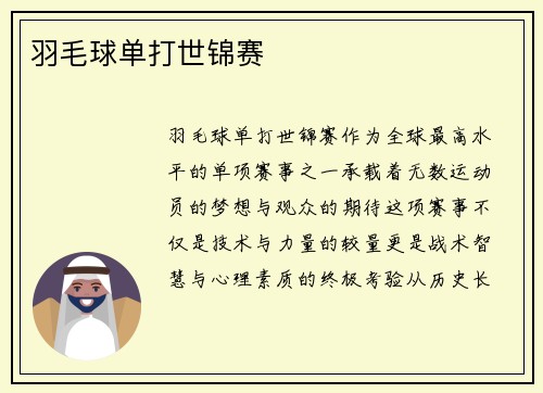 羽毛球单打世锦赛