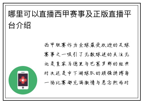 哪里可以直播西甲赛事及正版直播平台介绍